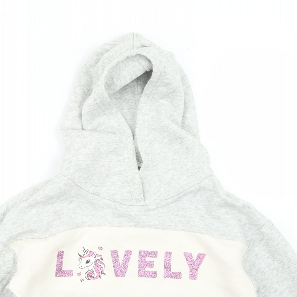 H&M Girls Grey   Pullover Hoodie Size 7-8 Years  - Unicorn