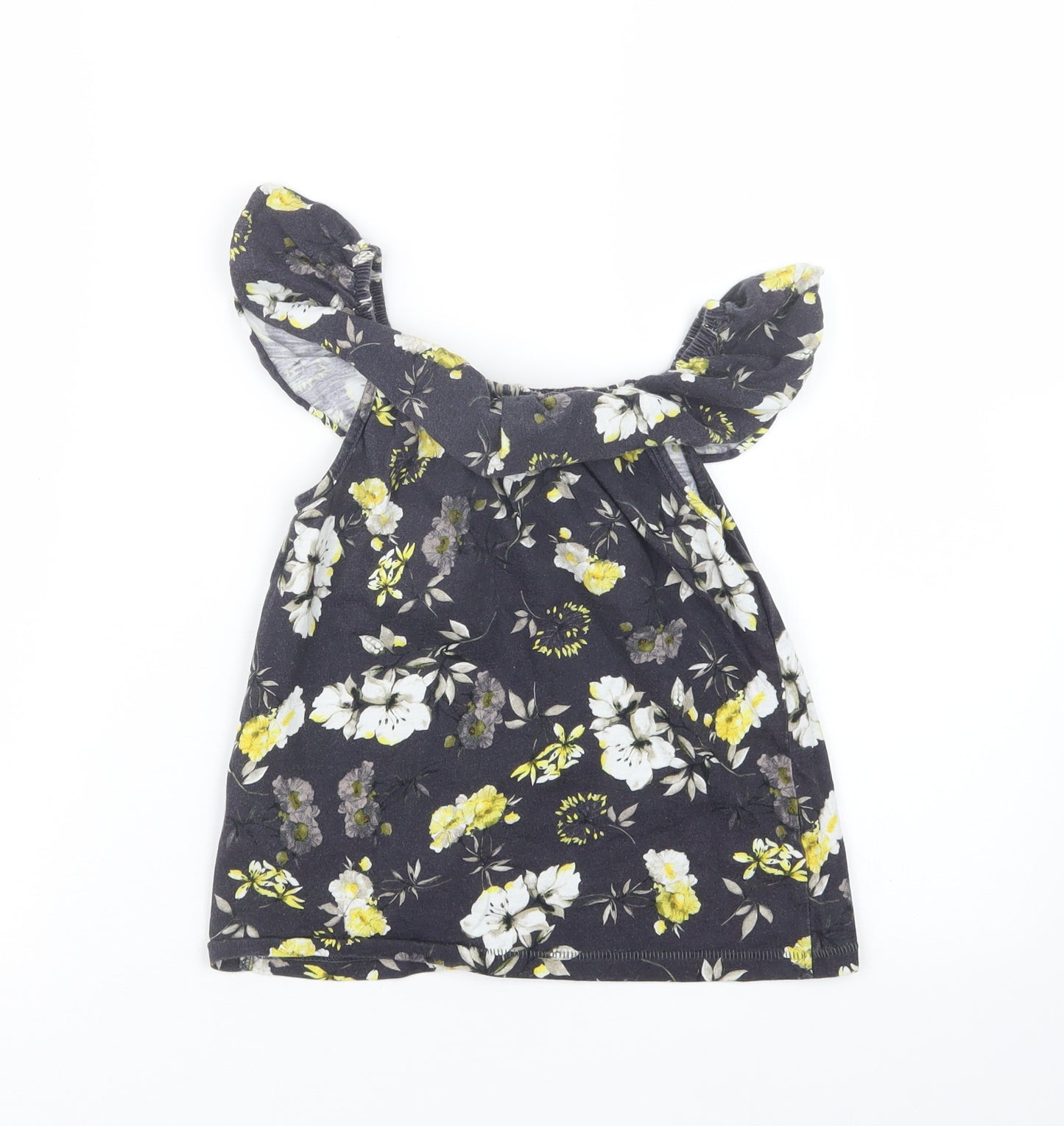 NEXT Girls Black Floral  Basic T-Shirt Size 7 Years