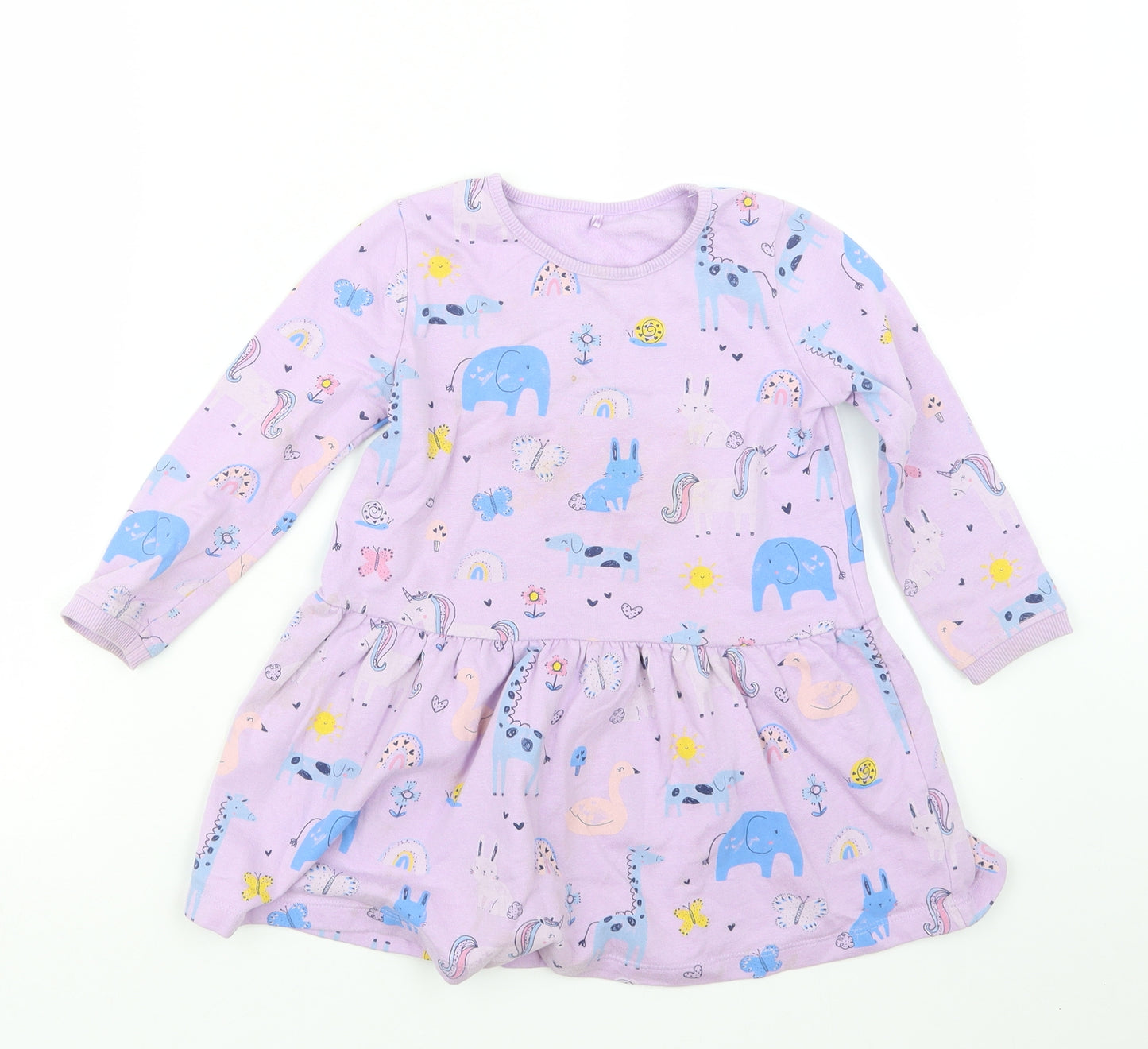 George Girls Purple Geometric  T-Shirt Dress  Size 3-4 Years