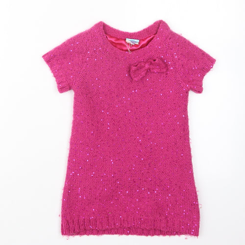 John Lewis Girls Pink  Knit Pullover Jumper Size 2 Years  - Long