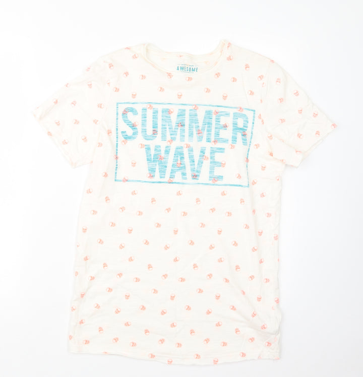 F&F Boys White Geometric Basic T-Shirt Size 12-13 Years