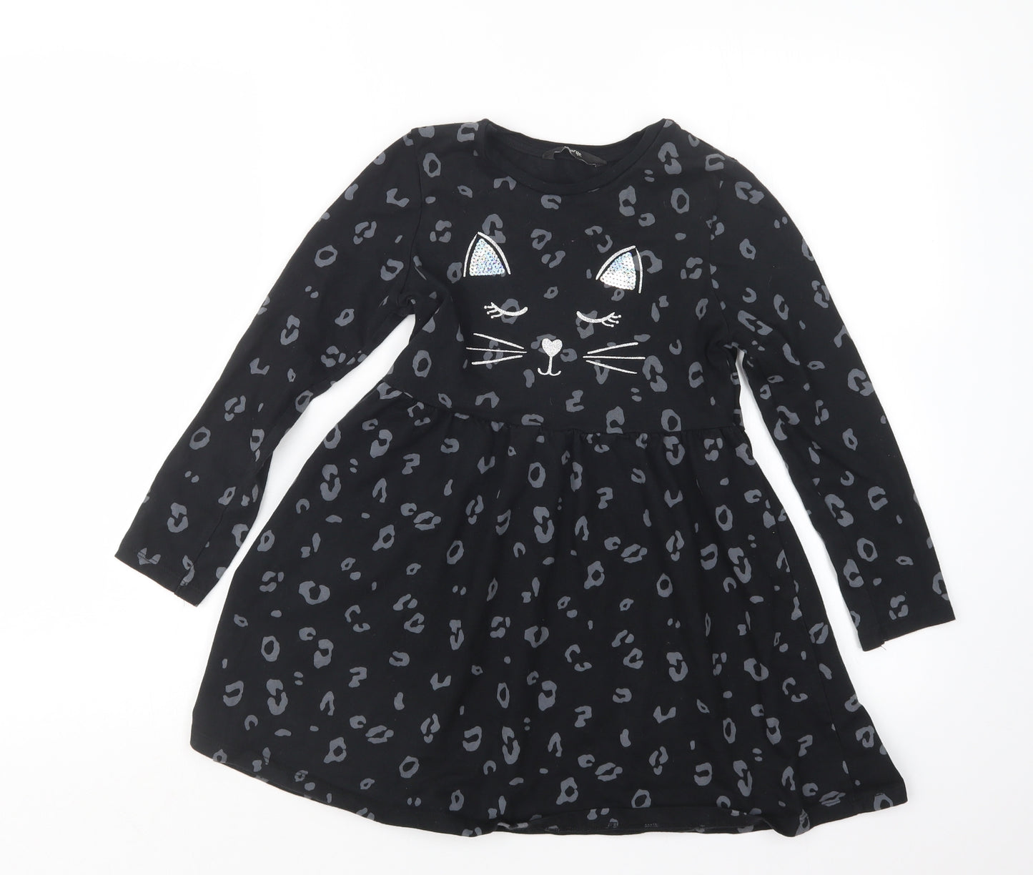 George Girls Black Animal Print  T-Shirt Dress  Size 7-8 Years