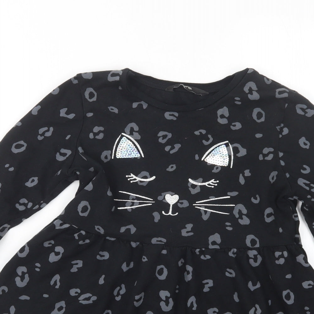 George Girls Black Animal Print  T-Shirt Dress  Size 7-8 Years