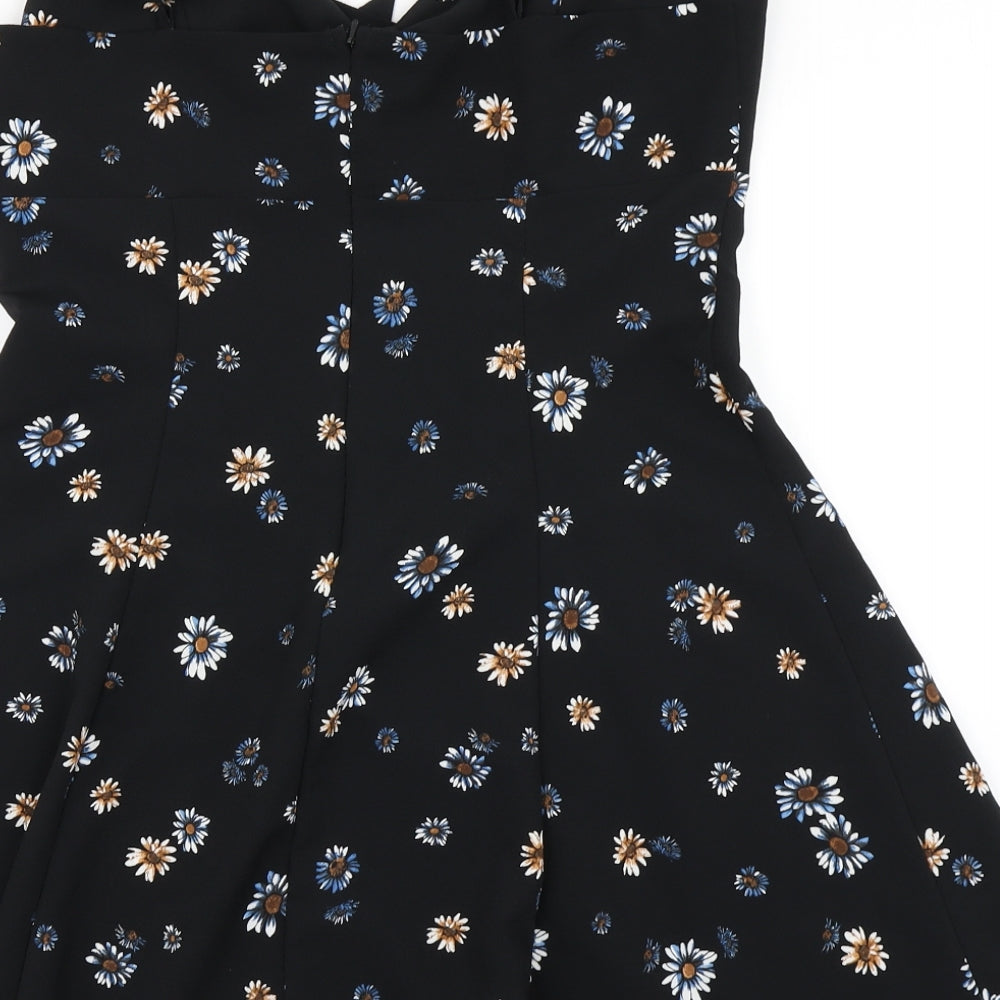 Miss Selfridge Womens Black Floral  Skater Dress  Size 14