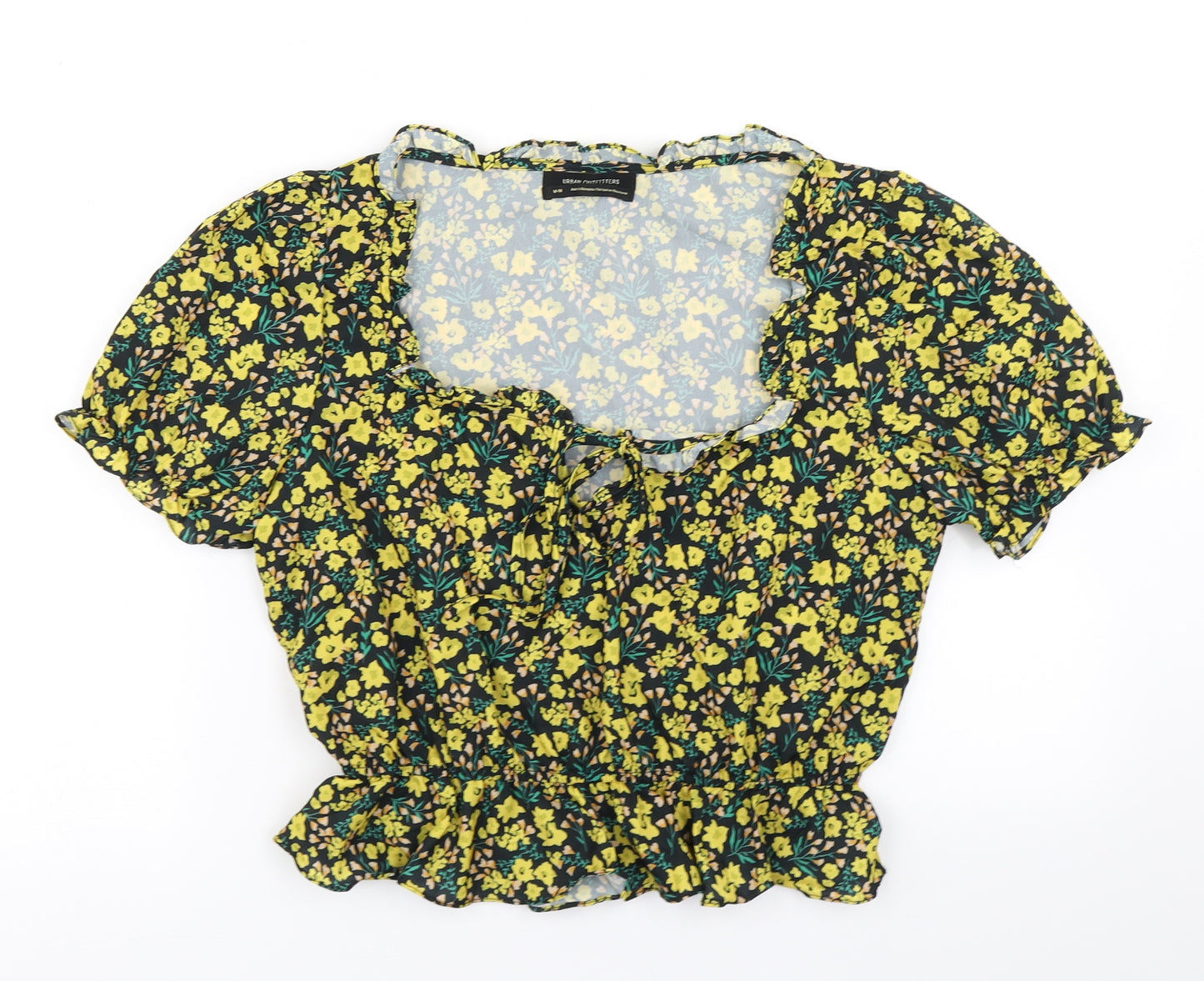 Urban Outfitters Womens Black Floral  Cropped Blouse Size M