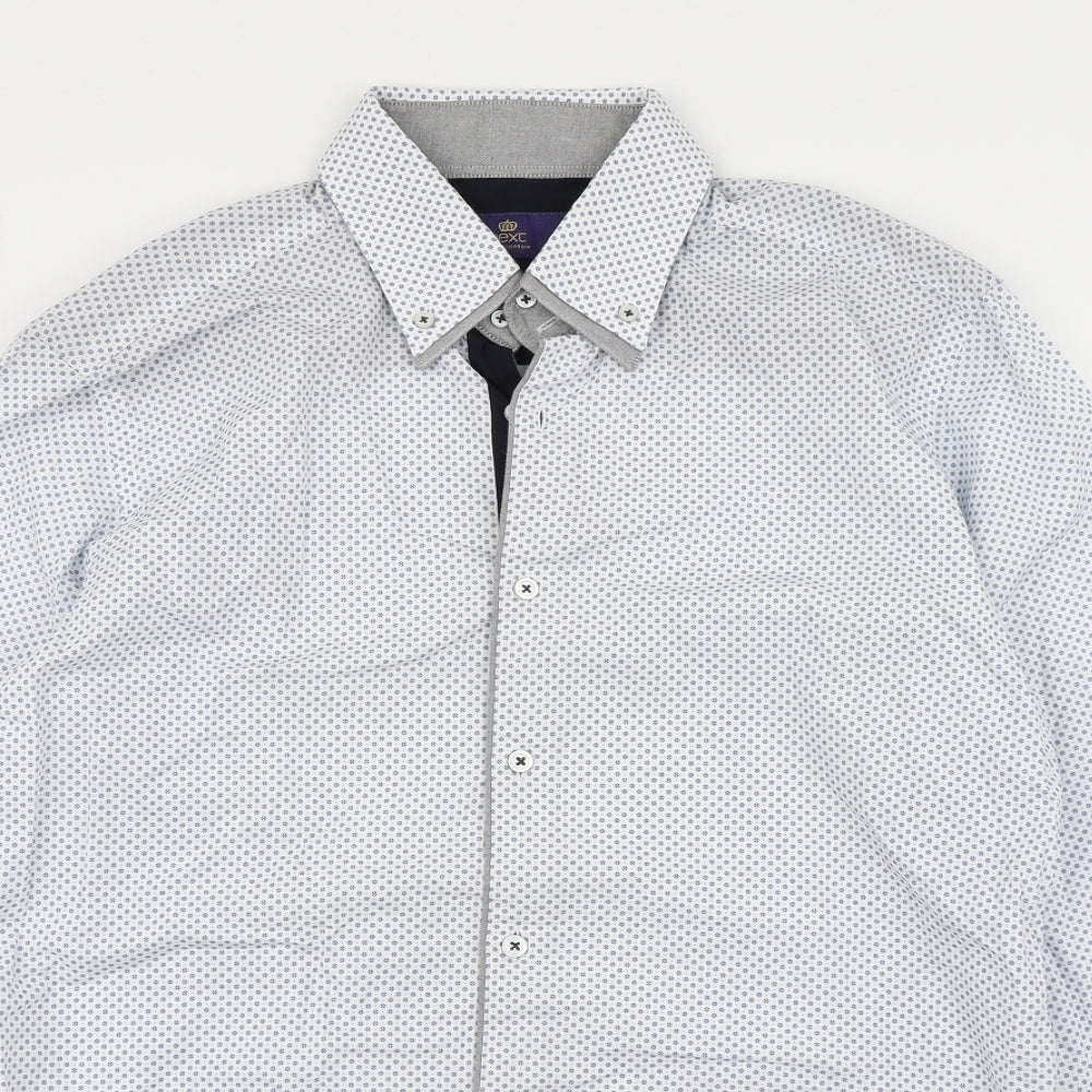 NEXT Mens White Polka Dot   Dress Shirt Size 16