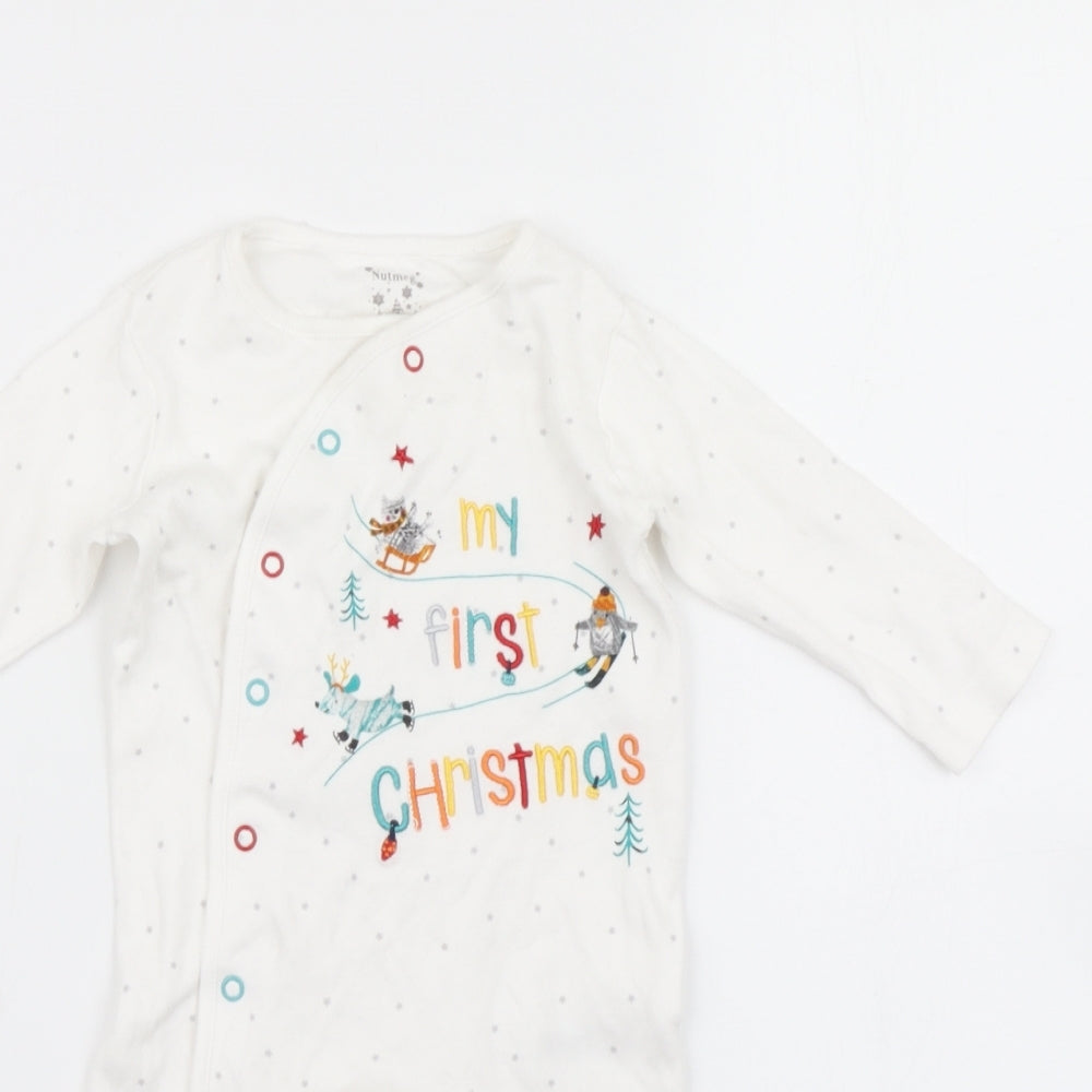 Nutmeg Baby White Spotted  Babygrow One-Piece Size 6-9 Months  - Christmas print