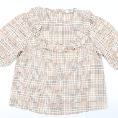 Papaya Womens Brown Plaid  Basic Blouse Size 12