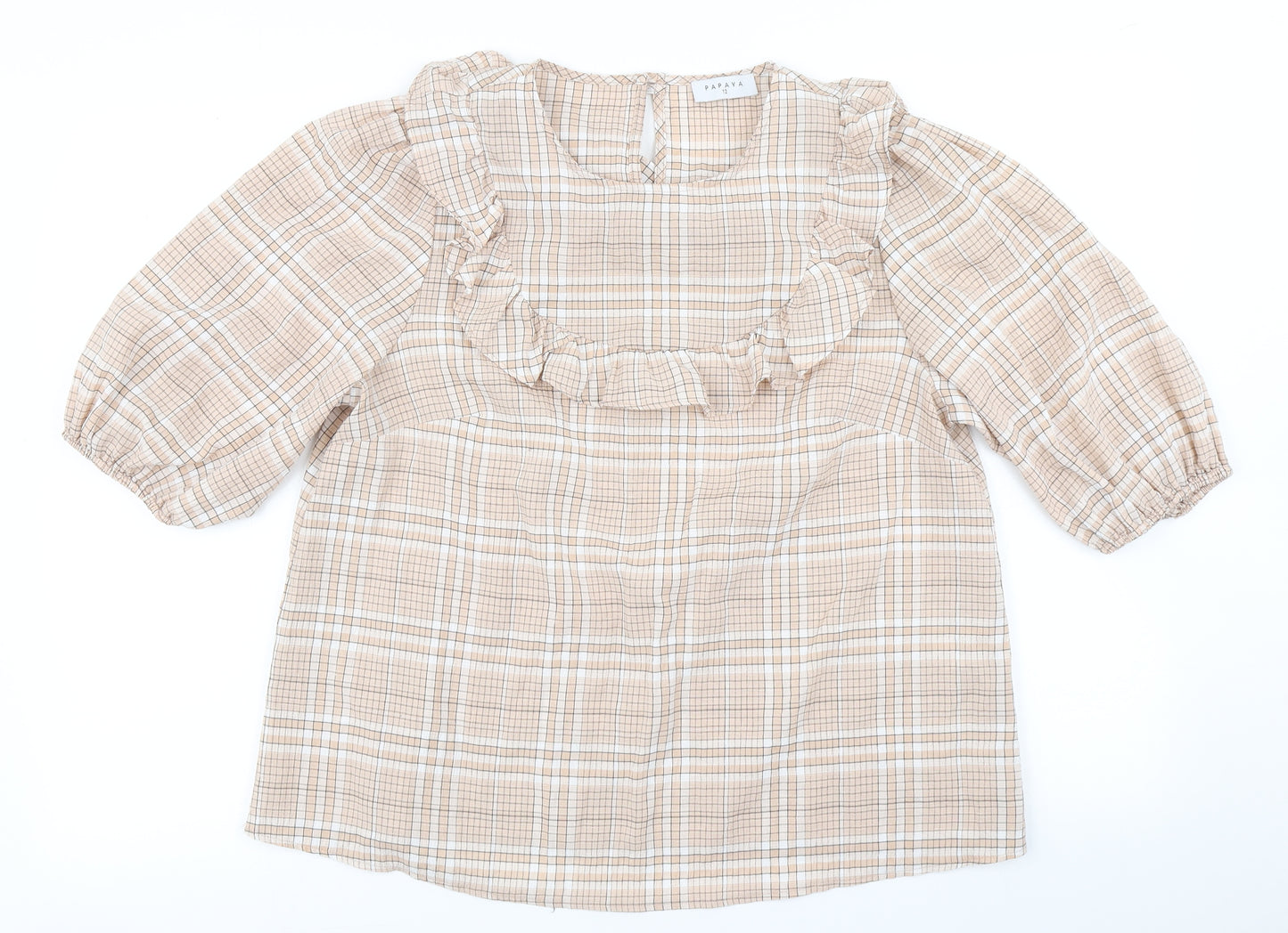 Papaya Womens Brown Plaid  Basic Blouse Size 12