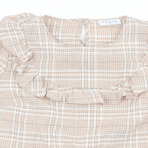 Papaya Womens Brown Plaid  Basic Blouse Size 12