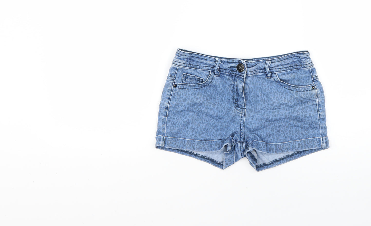 F&F Girls Blue Animal Print  Cut-Off Shorts Size 8-9 Years