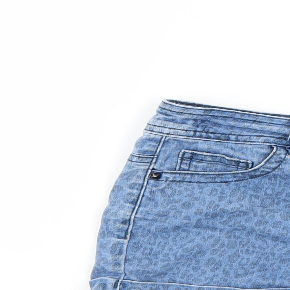 F&F Girls Blue Animal Print  Cut-Off Shorts Size 8-9 Years