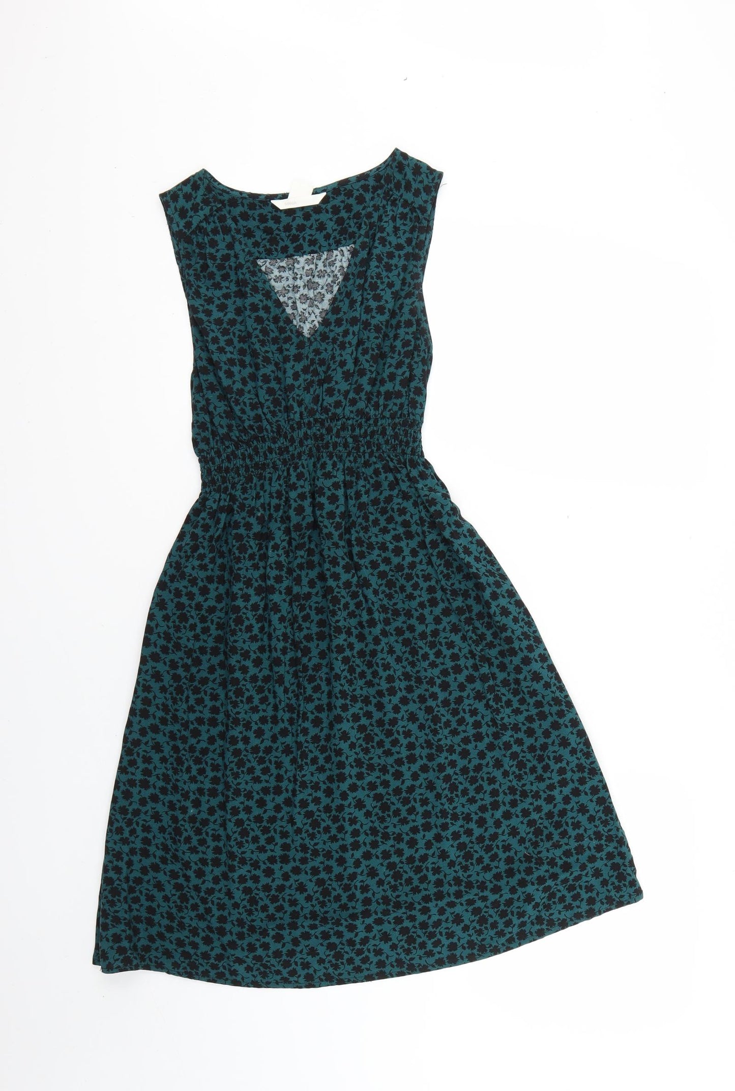 H&M Womens Green Animal Print  Fit & Flare  Size XS