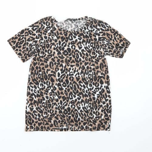PRETTYLITTLETHING Womens Brown Animal Print  Basic T-Shirt Size 4
