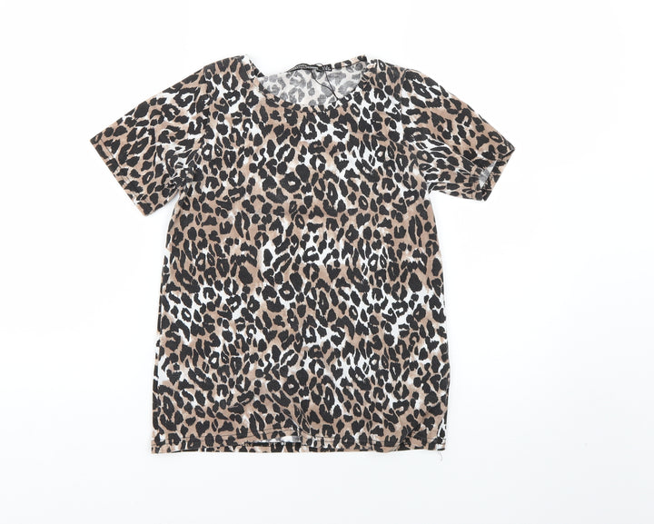 PRETTYLITTLETHING Womens Brown Animal Print  Basic T-Shirt Size 4