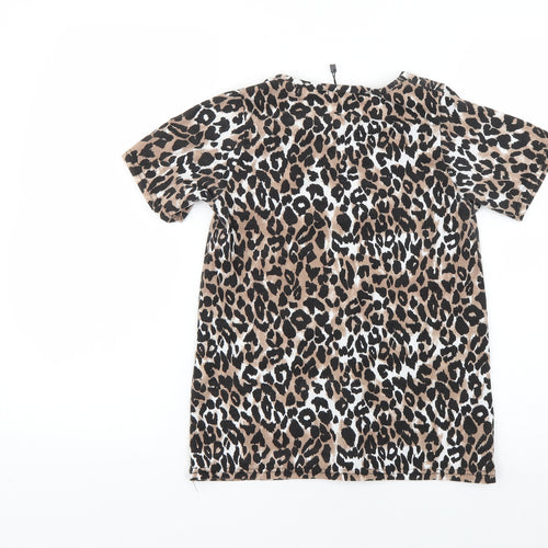 PRETTYLITTLETHING Womens Brown Animal Print  Basic T-Shirt Size 4