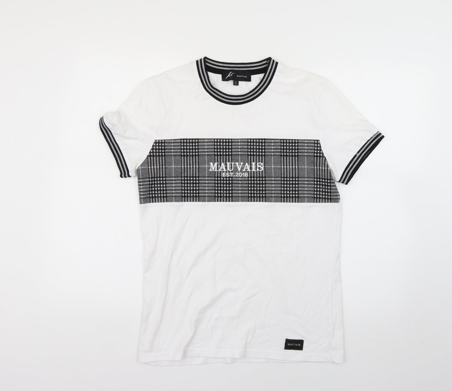 mauvais Mens White Check   T-Shirt Size S