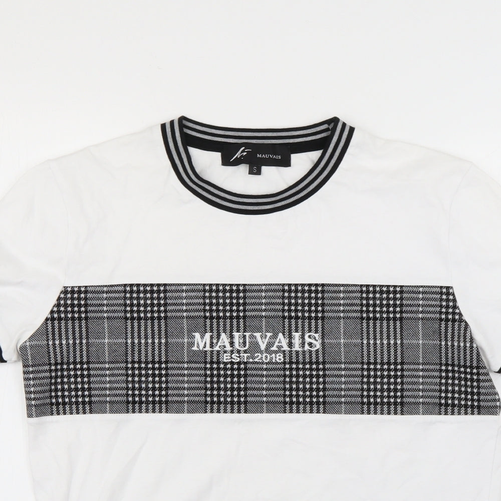 mauvais Mens White Check   T-Shirt Size S