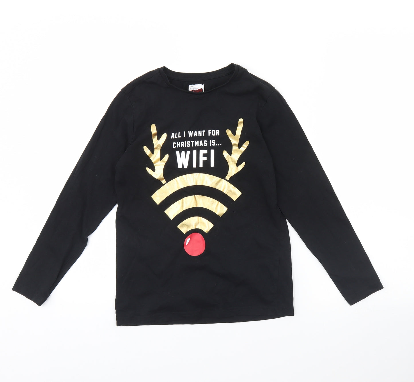 George Boys Black Solid   Pyjama Top Size 9 Years  - Christmas