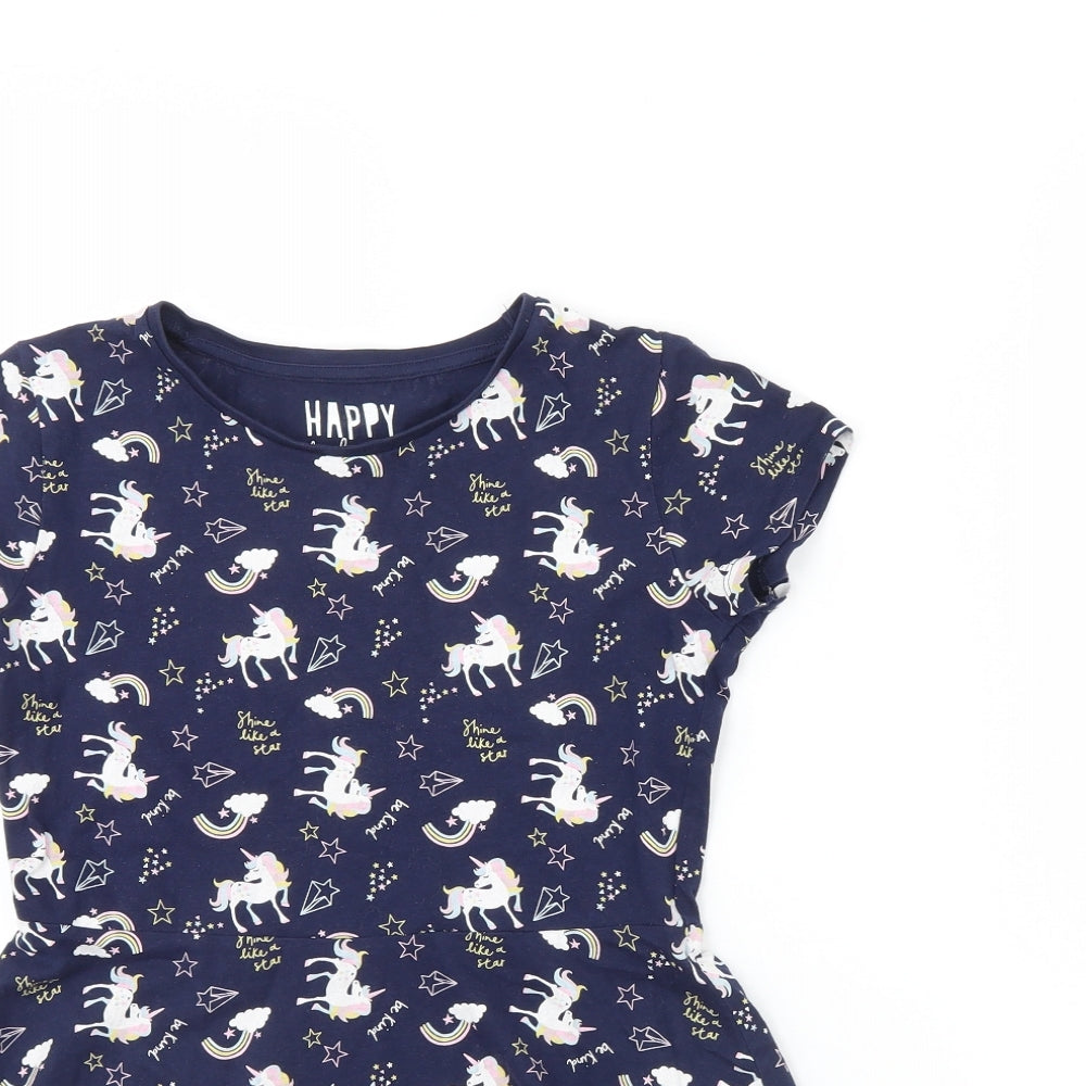 F&F Girls Blue Animal Print  Fit & Flare  Size 10 Years  - Unicorn