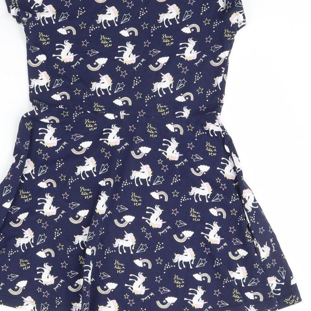 F&F Girls Blue Animal Print  Fit & Flare  Size 10 Years  - Unicorn