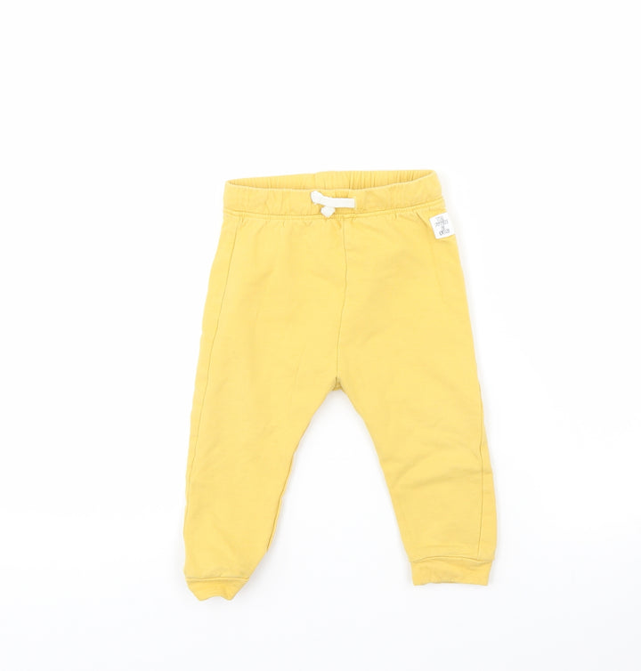 M&S Girls Yellow   Jogger Trousers Size 12 Months