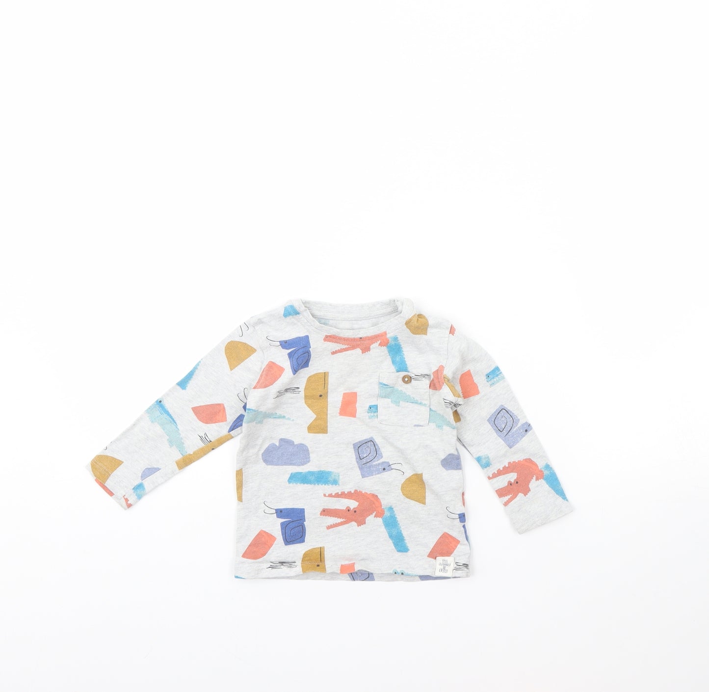 M&s Girls Grey Geometric  Basic T-Shirt Size 12 Months