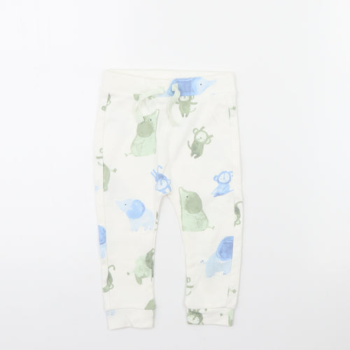 George Girls White Animal Print  Jogger Trousers Size 9 Months  - Elephant