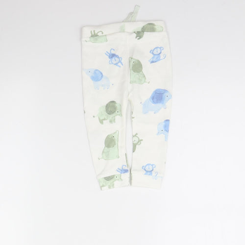 George Girls White Animal Print  Jogger Trousers Size 9 Months  - Elephant
