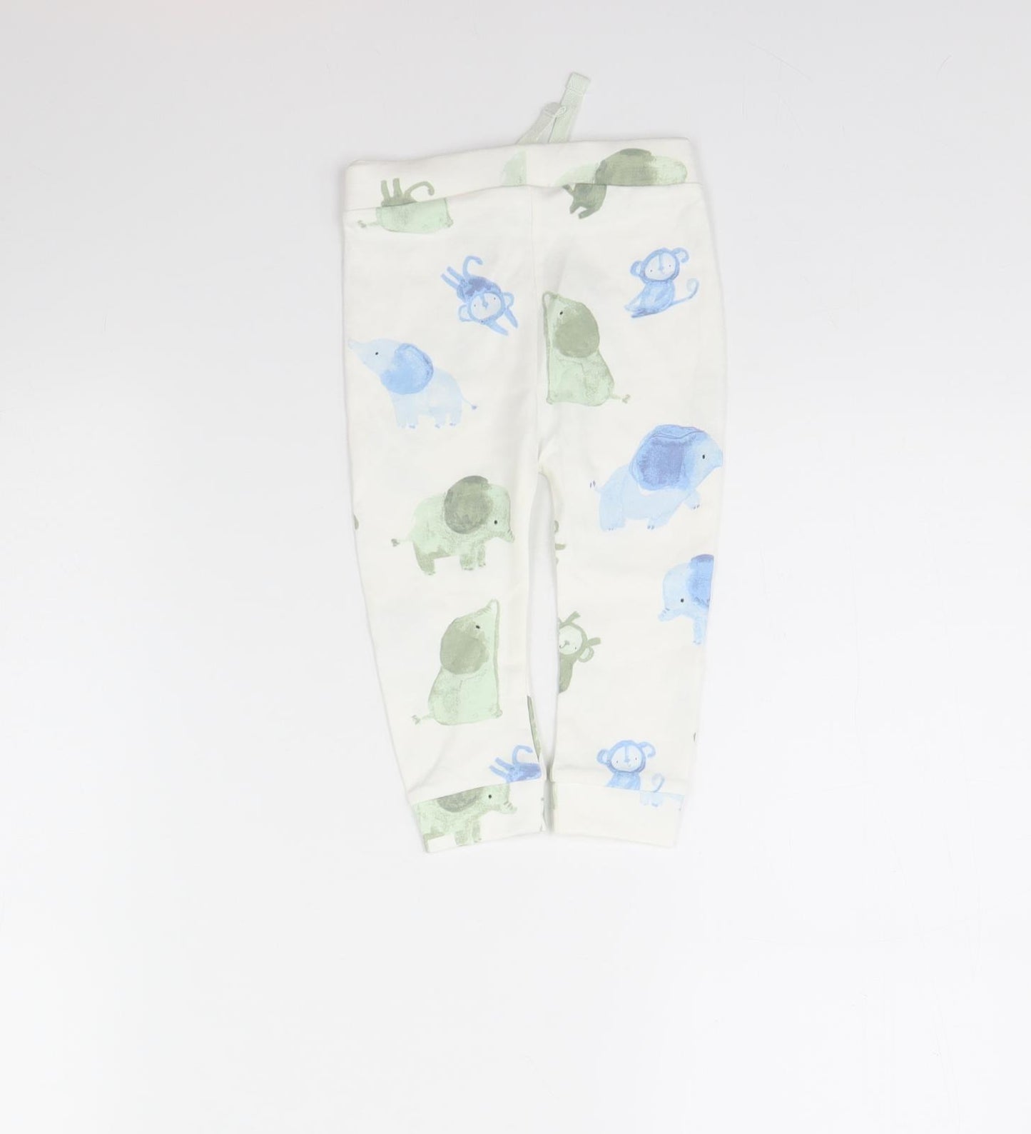 George Girls White Animal Print  Jogger Trousers Size 9 Months  - Elephant