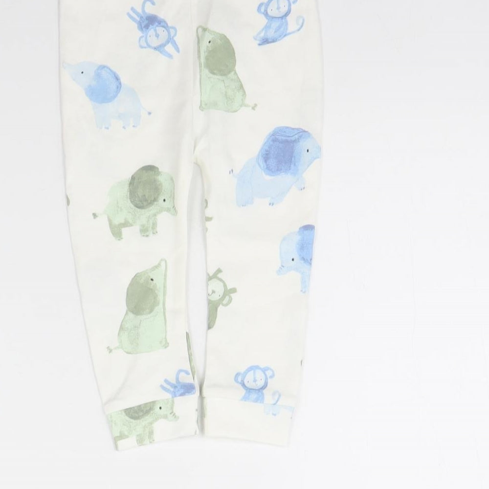 George Girls White Animal Print  Jogger Trousers Size 9 Months  - Elephant