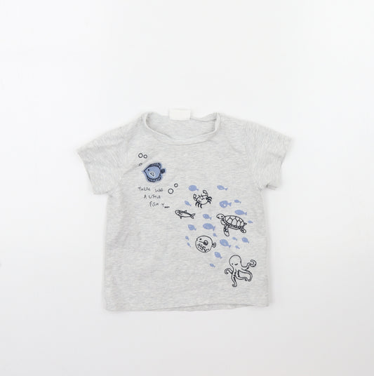 Front view of Next Baby Grey Basic T-Shirt, size 12, Months - Fish