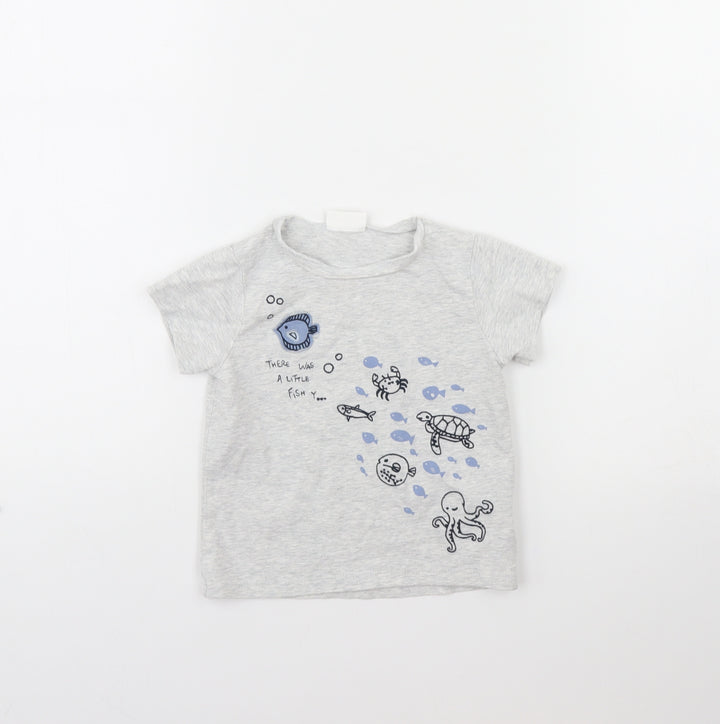 NEXT Baby Grey   Basic T-Shirt Size 12 Months  - Fish