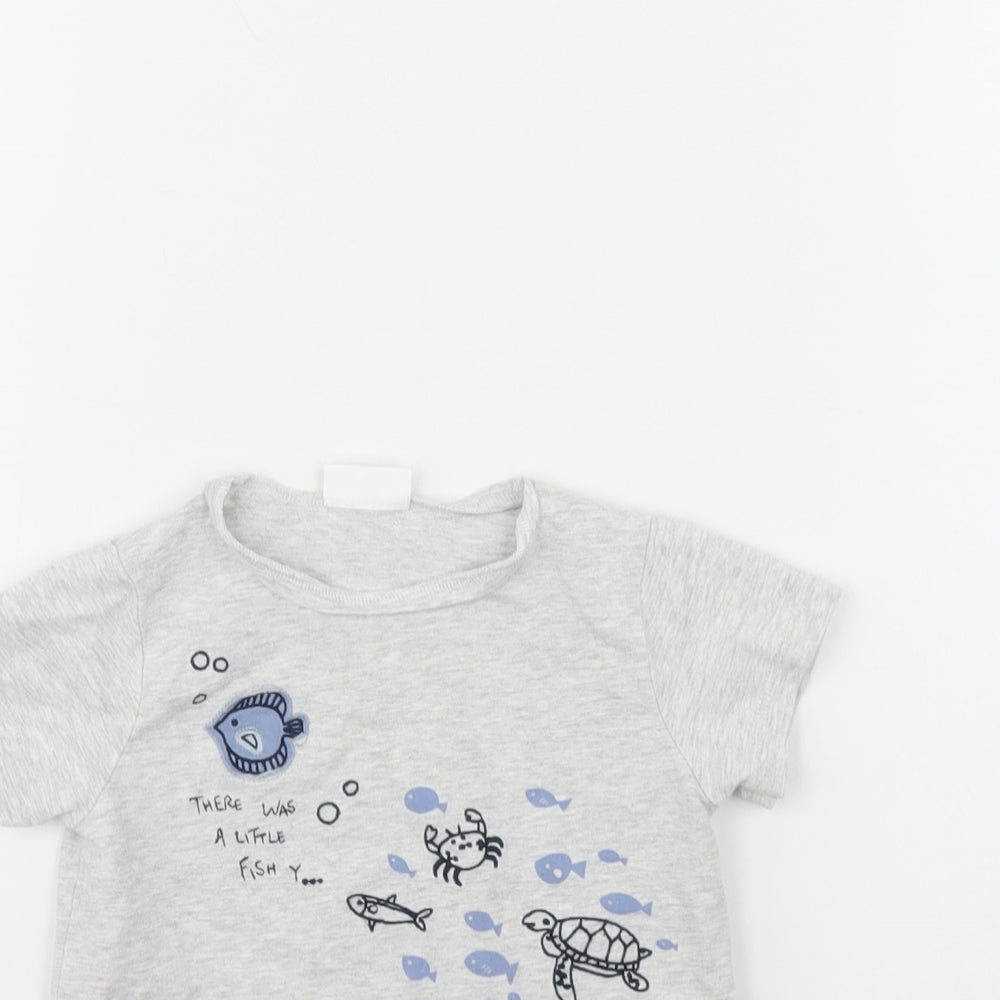 NEXT Baby Grey   Basic T-Shirt Size 12 Months  - Fish