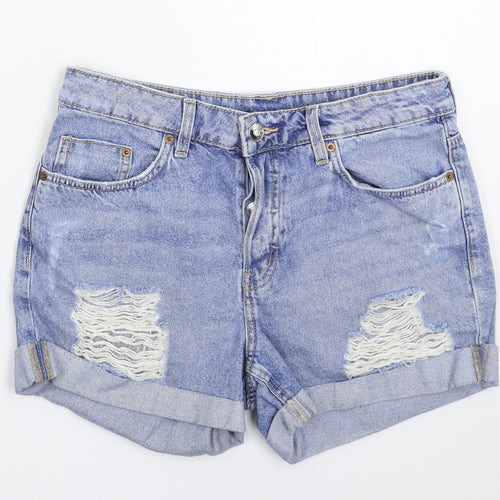 Divided Womens Blue  Denim Hot Pants Shorts Size 10 - Distressed