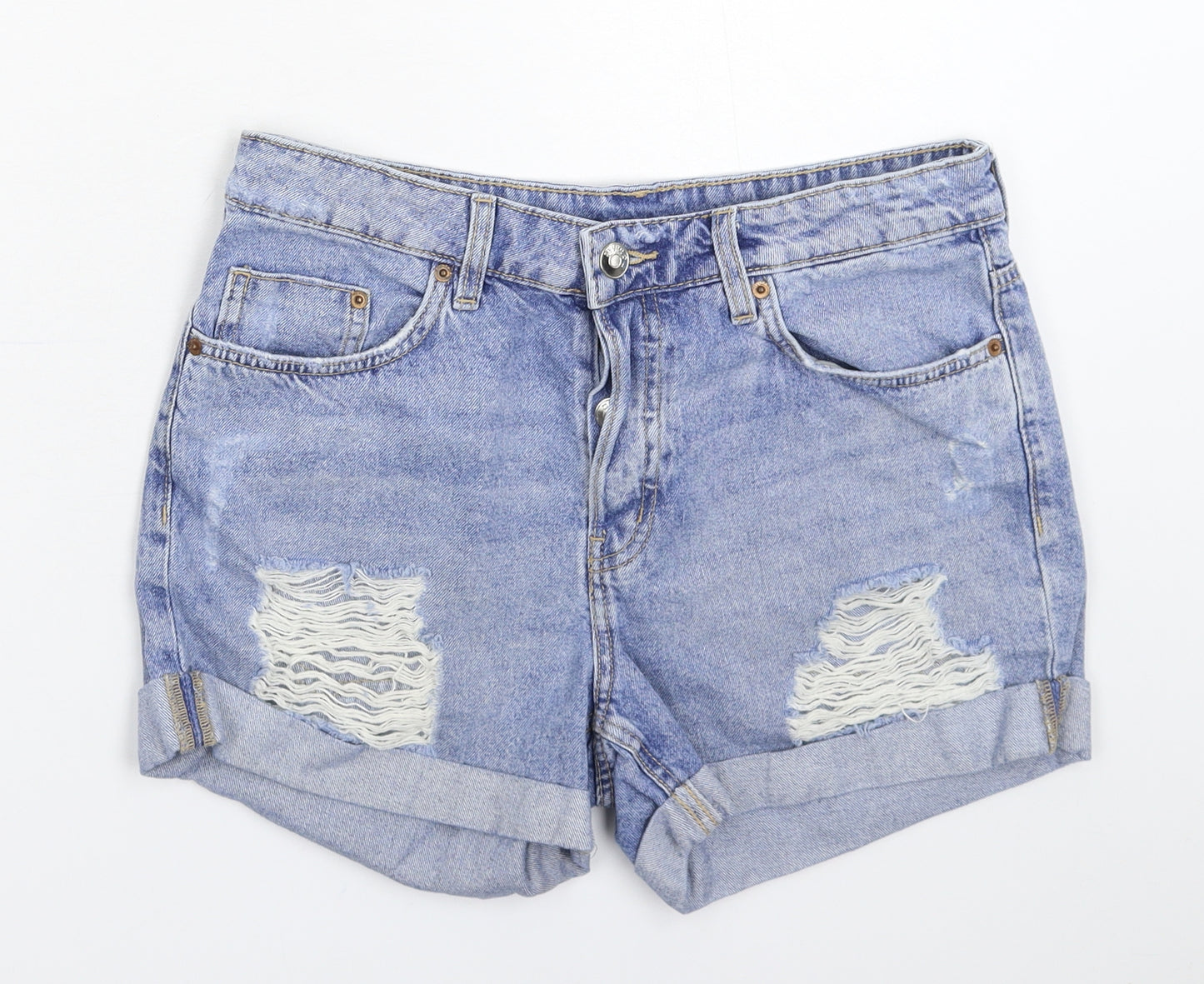 Divided Womens Blue  Denim Hot Pants Shorts Size 10 - Distressed