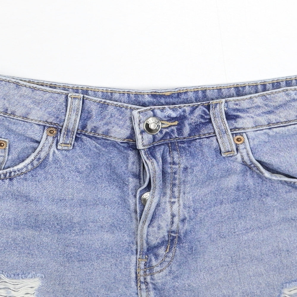 Divided Womens Blue  Denim Hot Pants Shorts Size 10 - Distressed