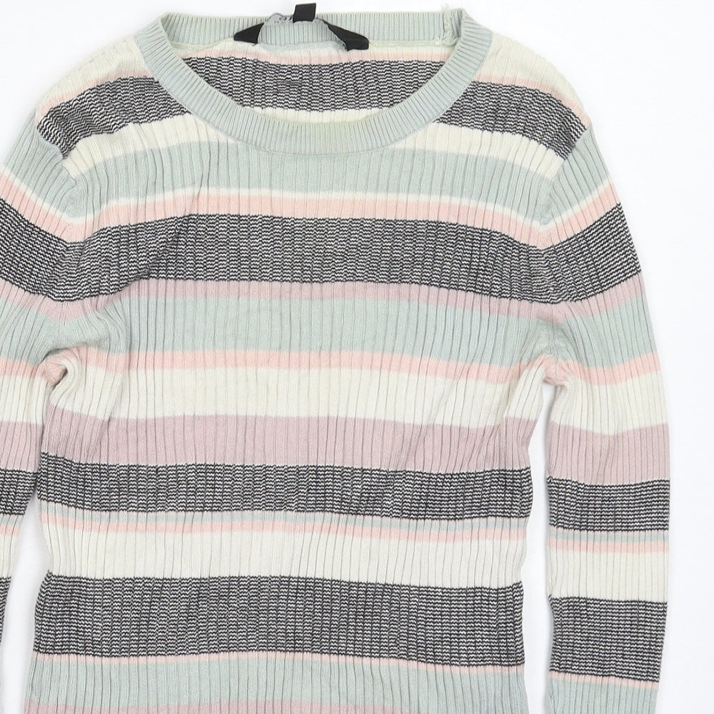 New Look Girls Multicoloured Striped Knit Pullover Jumper Size 14-15 Years