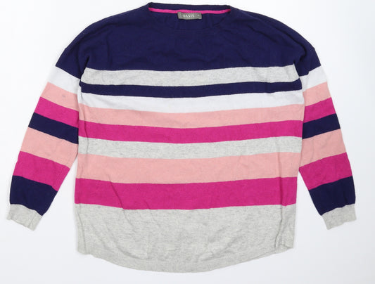 Front view of Oasis women’s multicoloured striped knit jumper, size M