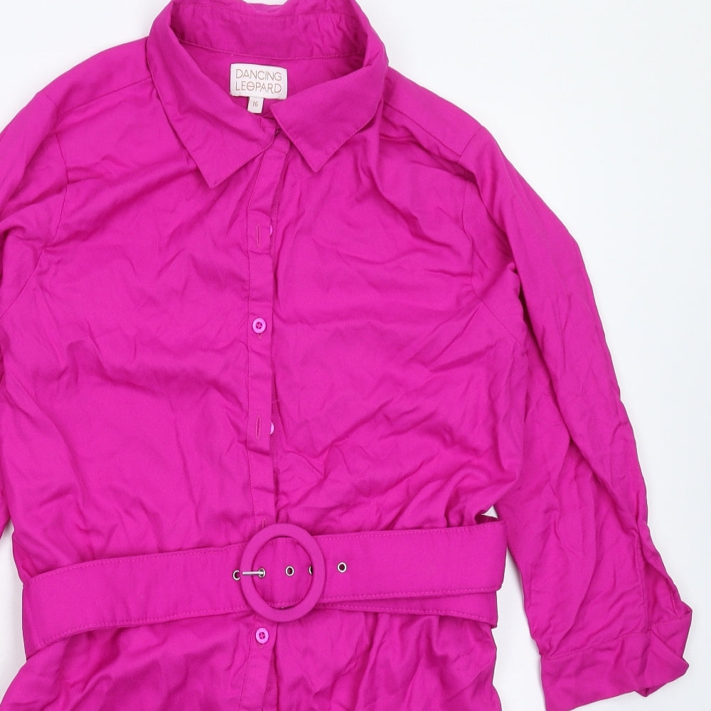 Dancing Leopard Womens Pink   Shirt Dress  Size 16