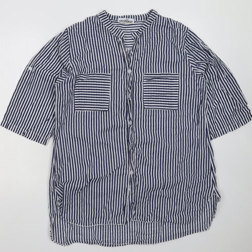 Lacon Bleu Womens Blue Striped  Basic Button-Up Size XL