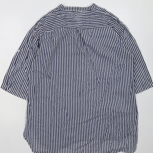Lacon Bleu Womens Blue Striped  Basic Button-Up Size XL