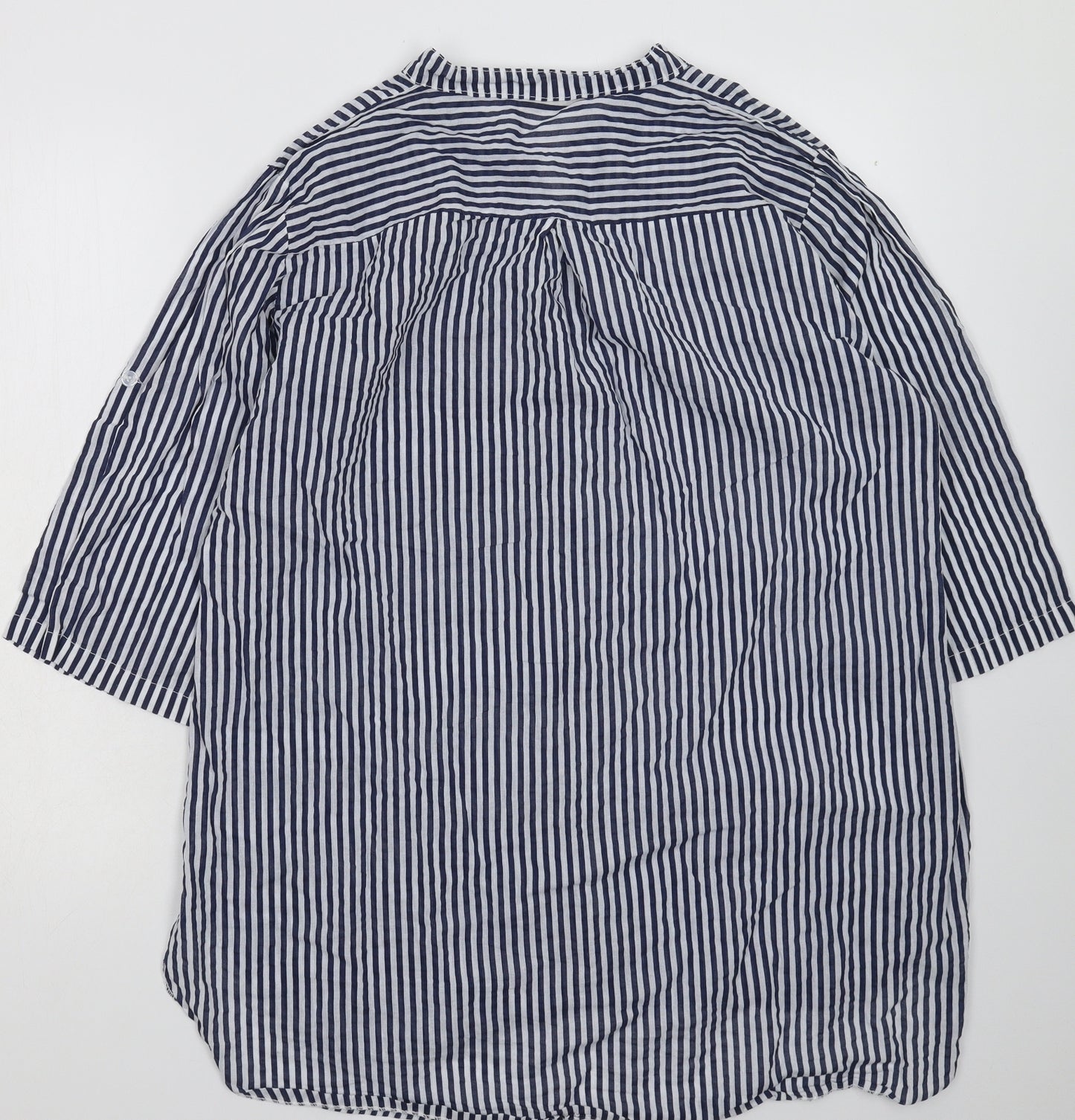 Lacon Bleu Womens Blue Striped  Basic Button-Up Size XL