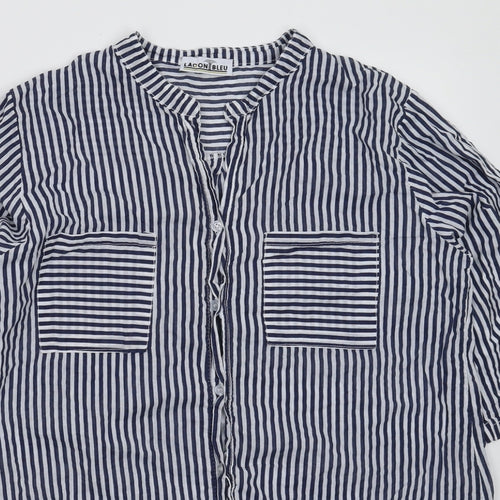 Lacon Bleu Womens Blue Striped  Basic Button-Up Size XL