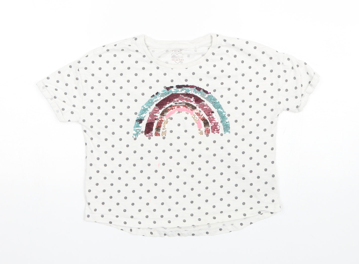 NEXT Girls White Polka Dot  Basic T-Shirt Size 6 Years  - Rainbow