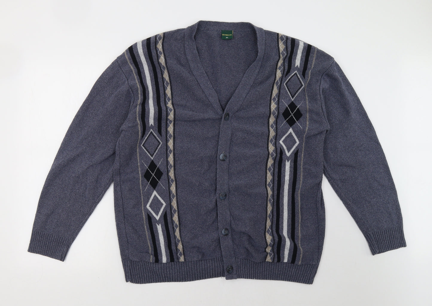 ben brooke Mens Blue Geometric  Cardigan Jumper Size XL