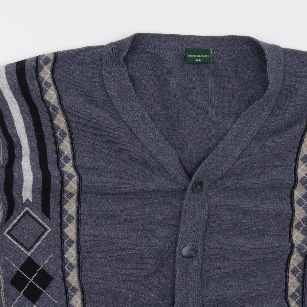 ben brooke Mens Blue Geometric  Cardigan Jumper Size XL