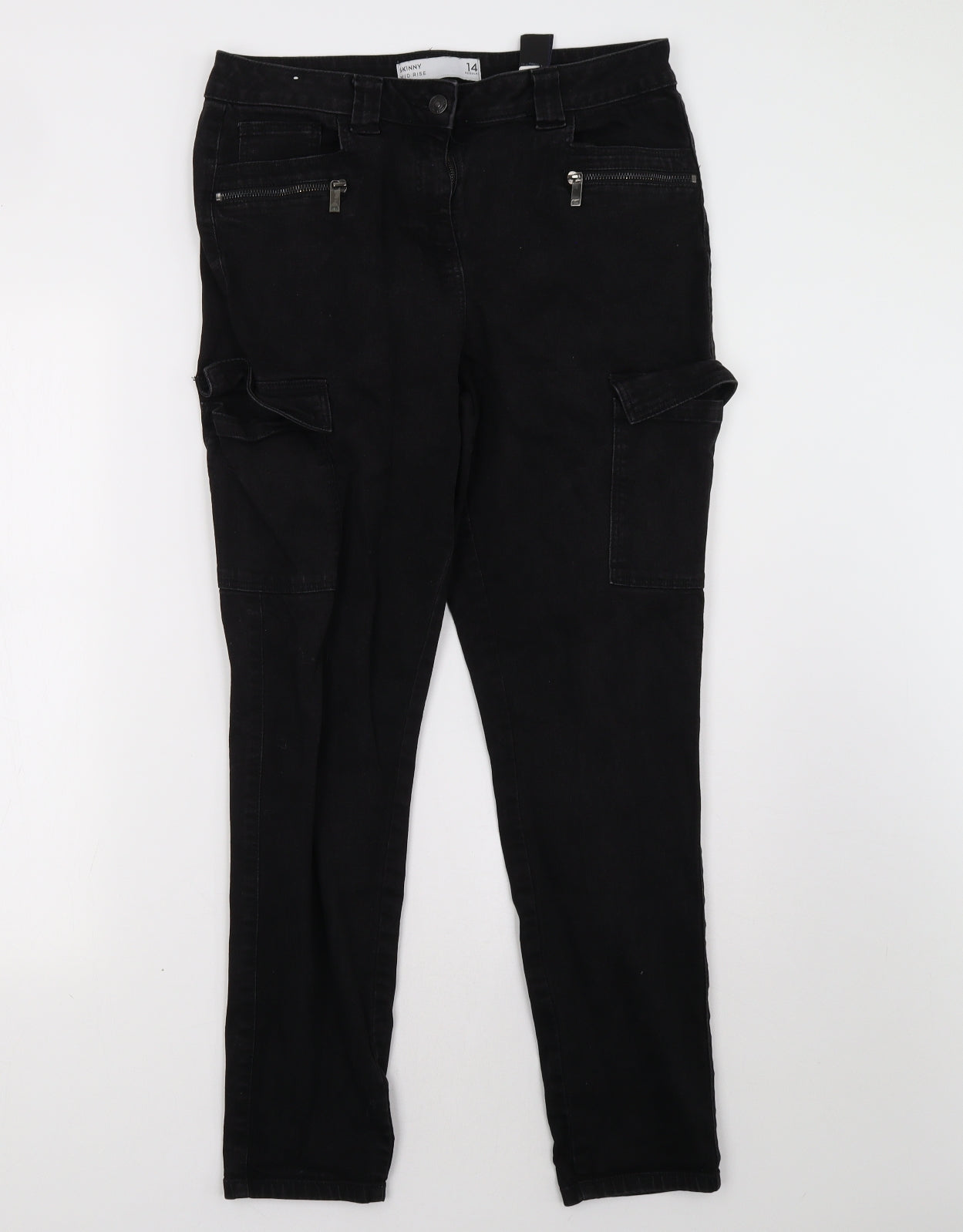 NEXT Womens Black  Denim Cargo Trousers Size 14 L32 in