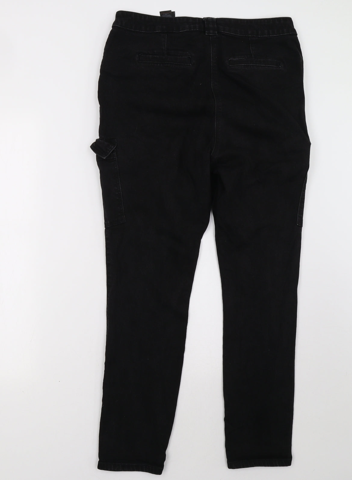 NEXT Womens Black  Denim Cargo Trousers Size 14 L32 in