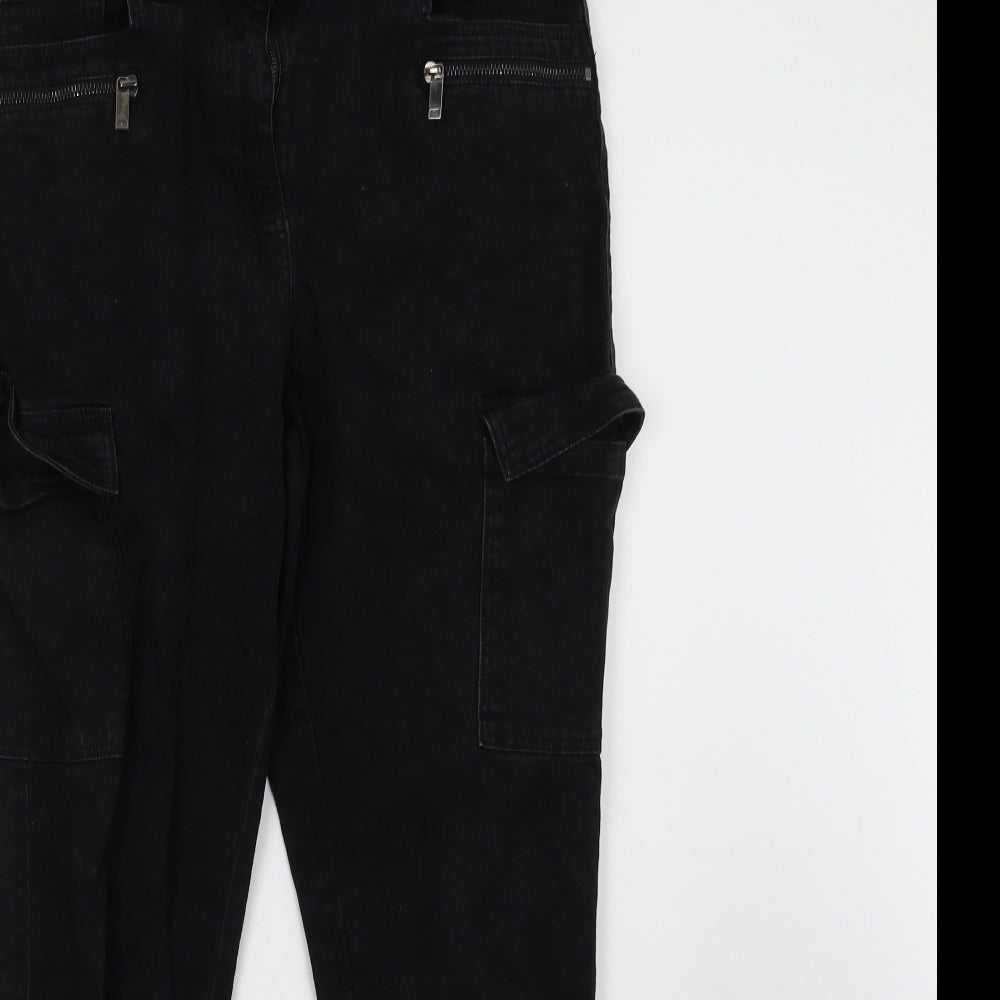 NEXT Womens Black  Denim Cargo Trousers Size 14 L32 in